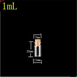 11 * 22 * ​​7mm 1 ml Mini Şeffaf Cam Şişeler Cork Boş Vials Jars Dilekler 100 adet / lotjarlar