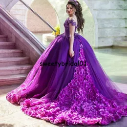 Arapça Balo Quinceanera Elbiseler ile 3D forla Aplike Dubai Prenses Balo Elbise Parti Giymek Robe de Soirée de Mariage