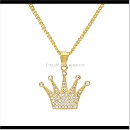 Necklaces & Pendants Drop Delivery 2021 Stainless Steel Crown Pendant Gold Men Women Titanium Iced Out Bling Rhinestone Crystal Hip Hop Neckl