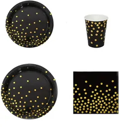 使い捨て食器50pcs/lot bronzing Golden Dots Party Tableware Plate for Birthday Decorations KidsBaby Shower Suppl