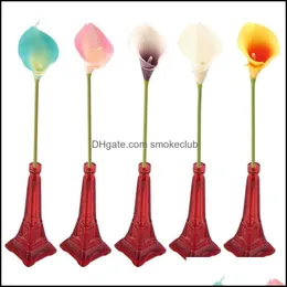 Kransar Festliga Tillbehör Trädgård Höst 5 Färger PU Läder Plast Konstgjorda Blommor Calla Lily Simpation Flower Wedding Party Home Decora