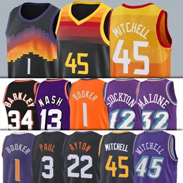 1 Devin Chris Booker Basketball Jerseys 45 Donovan Paul Rudy Mitchell Gobert Karl 12 John 34 Charles Malone Steve13 Nash Stockton Barkley