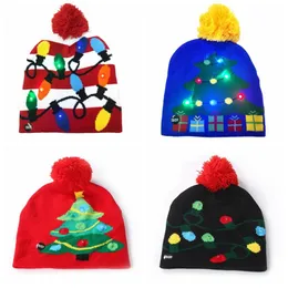 16 stylów LED Boże Narodzenie Halloween Kapelusze Kids Kids Baby Moms Winter Ciepłe Czapki Dynia Snowmen Crochet Caps świąteczna impreza