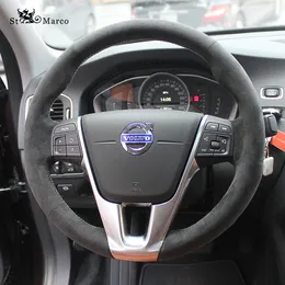 DIY custom suede leather hand-stitched car interior decoration steering wheel cover For Volvo XC60 S60L XC90 S90 S80 car wheel cover