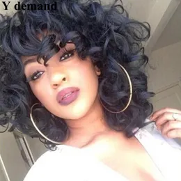 Mode afro cosplay peruk djup våg kort bob svart/brun syntetiska peruker vågigt lockigt naturligt hår perucas för svart kvinnor