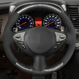 CARステアリングホイールカバーブラックカーボンファイバースエードfor Infiniti FX FX35 FX37 FX50 QX70 Nissan Juke Maxima 370Z Sentra SV