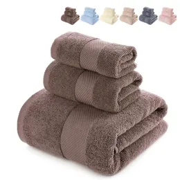 Solid Color Gray Bath Towel Set Cotton 3pcs/Set Hotel Home Bathroom Towels Wipe Hair Body Women Party Gifts 52bs Q2