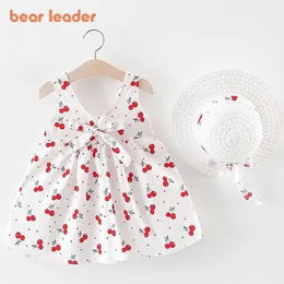 Медведь лидер детские девушки летние платья рожденные малыши дети вишневая принцесса платье с шапками 2шт бабочки милые костюмы 0-2Y 210708