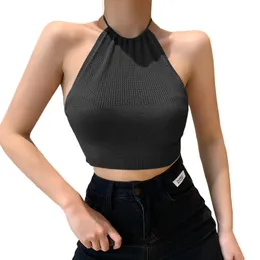 Västar Kvinnor Tankar Camis Sexig Backless Casual Round Neck Andningsbar Sommar Säsong Slitstarkt Fast Färg Mysig YCH