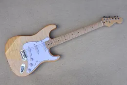 Natural wood body Electric Guitar with Maple quilted veneer,White Pickguard,Chrome Hardware,Provide customized services