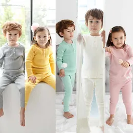 Dwuczęściowy zestaw Dziewczyna Piżama dla dzieci Piżamas Pielęgnacja Belly Garnitury Pure Color Bielizna Gospodarstwa Zewnętrznego Ubrania Dzieci Dziewczyny Zestawy odzieżowe 210701