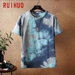 Ruihuo 넥타이 염료 짧은 소매 남자 티셔츠 패션 streetwear 힙합 티셔츠 남성용 티셔츠 일본 의류 남자 m-5xl 210409