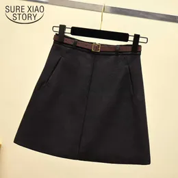 하이 허리 봄 패션 스커트 여성 A 라인 블랙 솔리드 컬러 미니 스커트 Femininas Sashes Short Skirt 2247 50 210528