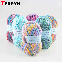 1PC TPRPYN 1Pc=50g 100M Fancy Yarn For Knitting Milk Cotton Blended Worsted Crochet Yarn To Knit Rainbow Line Threads Knitted DIY Y211129