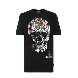 T-Shirt Yuvarlak Boyun SS Dövme Kafatası Strass Mens T-Shirts Rhinestone Kafatasları Tshirts Klasik Yüksek Kaliteli Üst Tees PB 16595