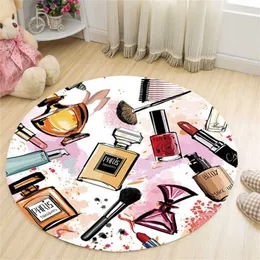 Okrągły dywan 3D do łóżka Room Girls Cosmetics Dywaniki i dywan do salonu Nowoczesny plac Place Rug Liny Doormat Chair Mat 200 211109