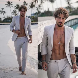 Esmoquin de playa de verano de alta calidad, trajes de boda ajustados para novio, traje de fiesta de graduación para hombre, dos piezas (chaqueta + pantalones)