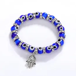 2022 Ny Fatima Hamsa Hand Evil Blue Eye Charms Strand Armband Bangles Beads Turkiska Pulsas för kvinnor Smycken Partihandel