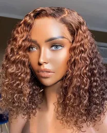 Mörk choklad Borwn Loose Curly Full Lace Human Hair Wigs Preplucked Bouncy Wave 360 ​​13x6 Transparent HD Spets Frontal Pannband