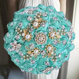 Dekoratif Çiçek Çelenkleri 1pc/Lot Yeşil Şerit Gelin Düğün Çiçeği Dekorasyon için Elmas ile