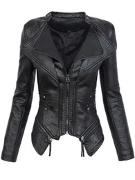 Women Faux Leather Jacket Autumn Zipper Slim Short Coat Simple Biker Moto Street PU Jackets Black Top Vrouwen Jas Kunstleer Women's &