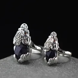 925 Sterling Silver Jewelry Tai Yin Regulowany Lady Pierścień Purpurowy Piasek Kamień Lucky Mytical Wild Animal Pixiu Pierścienie