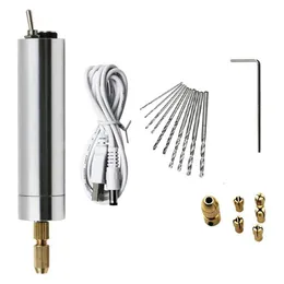 Mini USB-kabel Mikro Elektrisk handborr Roterande borrskärning Borrning Set Slipskulpturverktyg Partihandel 20Set / Lot