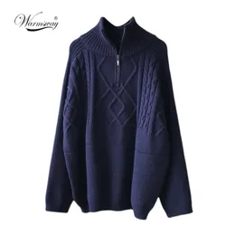 Women's Thick Warm Knitted Pullover Solid Long Sleeve Turtleneck Sweaters Half Zip Up Winter Coat Comfy Clothing C-295 211123