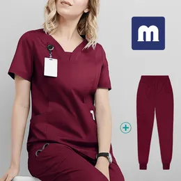 Medigo-042 Kvinnors tvådelade byxor scrubs sjukhus uniform workwear kvinnor hälsa sjuksköterska dental operation rum hand tvätt kostym läkare skönhetssalong arbetskläder skjorta