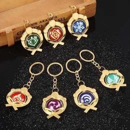 Genshin Impact Related Key Chain Zhongli Ganyu Keqing Venti Peripheral Accessories Fashion 7 Element Pendant Key Ring G1019