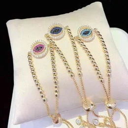 6PCS ZYZ-B9873 Trendy Brand Pave CZ Eye Men Slide Chain 4mm Copper Beads Charm Bracelet Jewelry For Women