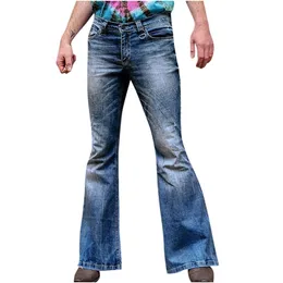 Mens stora flared jeans bootcut ben byxor lös manlig designer klassisk denim bell botten för män hosna herren 210723