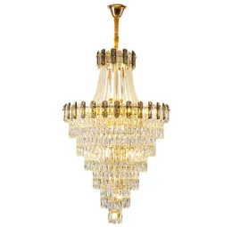 E14 LUXURY CRYSTAL CHANDELIER Duplex byggnad ihålig vardagsrumslampa Stor droppe hängande ljus Enkel modern villa hall