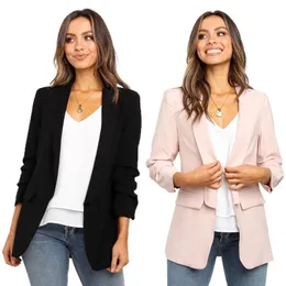 Womens Blazer Pink Long Sleeve Blazers Solid Coat Slim Office Lady Jackets Female Tops Suit Femme Workwear D30 Women's Suits &