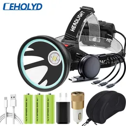 2 kolory białe żółte XHP90.2 4-rdzeni Super jasny LED Headlamp Powerbank Reflektor Head Latarka Lampa Latarka 3 * 18650 Bateria P0820