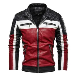 Jesień / zima męska kurtka Zip Trim Skórzana Mężczyźni Wyściełane Ciepłe Płaszcz Casual Stand Collar Biker KH08 211124