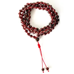 MG1012 Natural 6 mm Garnet Meditation Prayer Bracelet High Qaulity Adjustable Hand Knotted 108 Mala Beads Mala Necklace