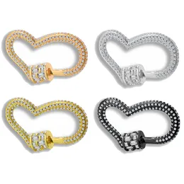 Riversr CZ Micro Pave Screw Clasps White Pink Yellow Gun Black Heart Copper Zircon DIY Jewelry Findings Wholesale