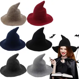 Women Modern Witch Hat Foldable Costume Sharp Pointed Wool Felt Halloween Party Hats Witch Hat Warm Autumn Winter Cap 6 colors