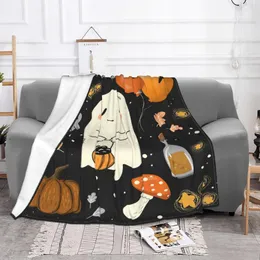 Filtar Halloween Pumpkin Ghost Filt Flanell Print Scary Nap Multi-Funktion Super varmt kast för soffa kontorsbäddsblanketter