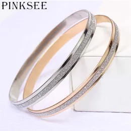 PinkSee Simple Moda SCRUB Britble for Women Classic Frosted Mankiet Bransoletka Okrągły Hoop Circle Circlery Akcesoria Q0719