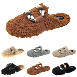 Winter recém -feminino chinelos de outono Corrente de metal de outono All Inclusive Wool Slipper for Women Black Exterer Wear Plus Big Sizer Muller Half Drag Shoes mais barato 658 5