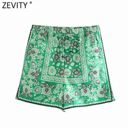 Zevity المرأة خمر موقف زهرة طباعة عارضة برمودا السراويل الإناث أنثى شيك مرونة الخصر القوس pantalone cortos P1140 210724