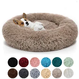 Round Soft Long Plush Cat Bed kennels House Self Warming Pet Dog Beds for Small Medium Dogs Cats Nest Winter Warm Sleeping Cushion Puppy Mat WY1318