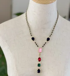 2022 C Anhänger Marke Mode Schmuck Frauen Vintage Leder Kette Schwarz Rosa Kristall Halsband Kette Halskette Party Feine Luxus Top qualität Quaste Baumeln