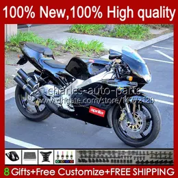 Fairings + Tankskydd för Aprilia RSV250RR RS-250 RSV250 RSV 250 RSV-250 98-03 23NO.8 RS250 RR 1998 1999 2000 2001 2002 2003 RS250R 98 99 00 01 02 03 Bodys Gloss Black New Kit