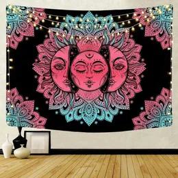 Indiska Mandala Vägg Tapestry Sun Moon Träd Tarot Vägg Hängande Tapestry Rug Psychedelic Tapiz Witchcraft Wall Cloth Tapestries 210609