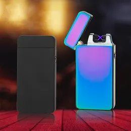 Vindtät USB-uppladdningsbara elektriska dubbelbågslätare Flameless Plasma Puls Lättare Cigarette Candle LED Power Display