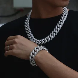 20mm szerokie 4 rzędy CZ Kamień S925 Sterling Silver Cuban Chain Naszyjniki Bling Iced Out Link Chain Dla Mężczyzn Hip Hop Rapper Biżuteria X0509