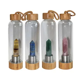 Naturlig kristallvattenflaska kreativa kristaller kolonn glas kopp utomhus bärbara vattenkokare vatten koppar 550ml